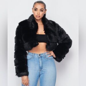 Hot & Delicious Faux Fur Crop Jacket Black Size Smalll